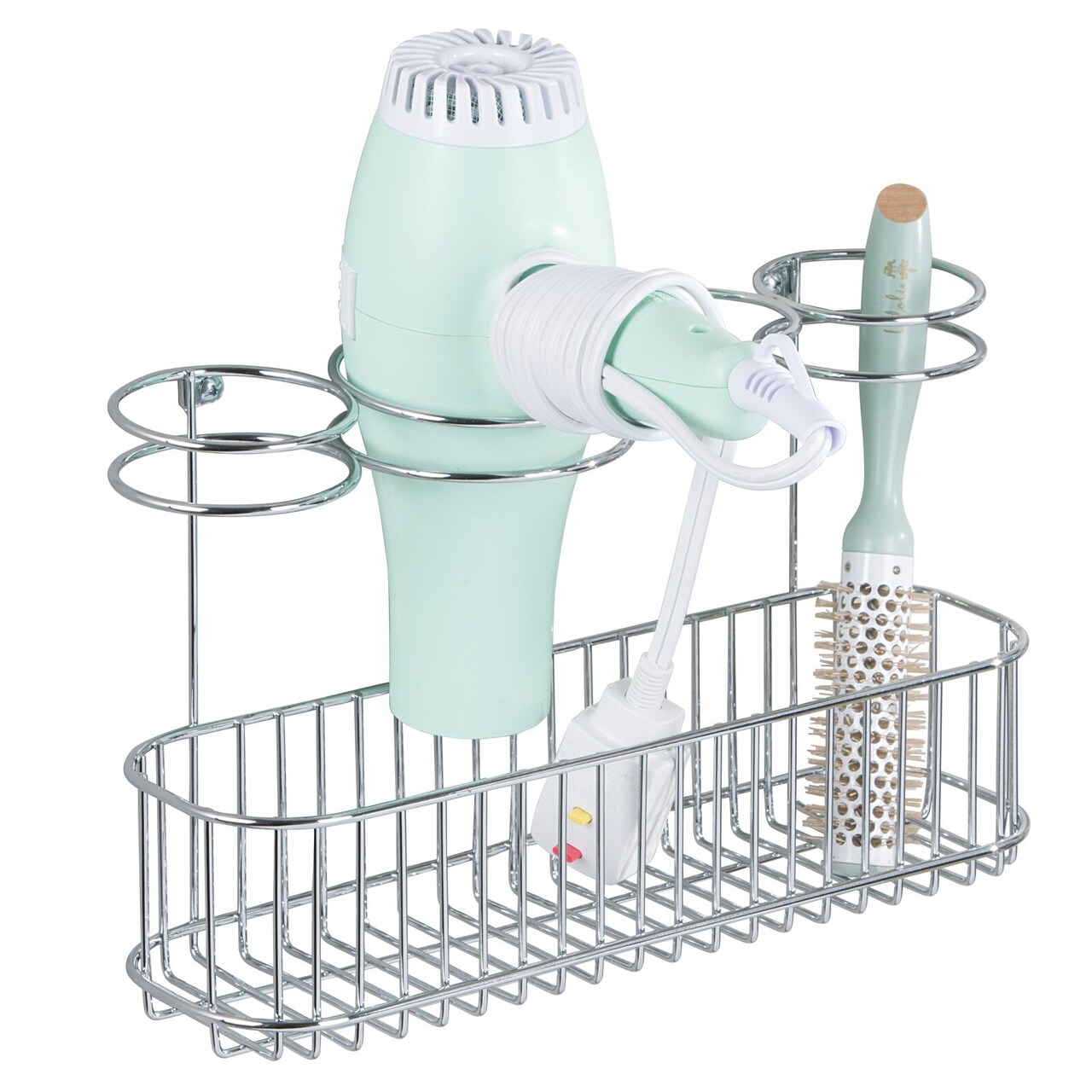 mDesign Metal Cabinet/Wall Mount Hair Care Styling Tool Storage Basket